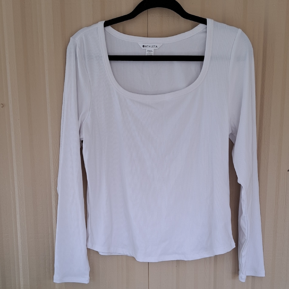 Athleta Classic Ribbed White Long Sleeve Tee.  XL